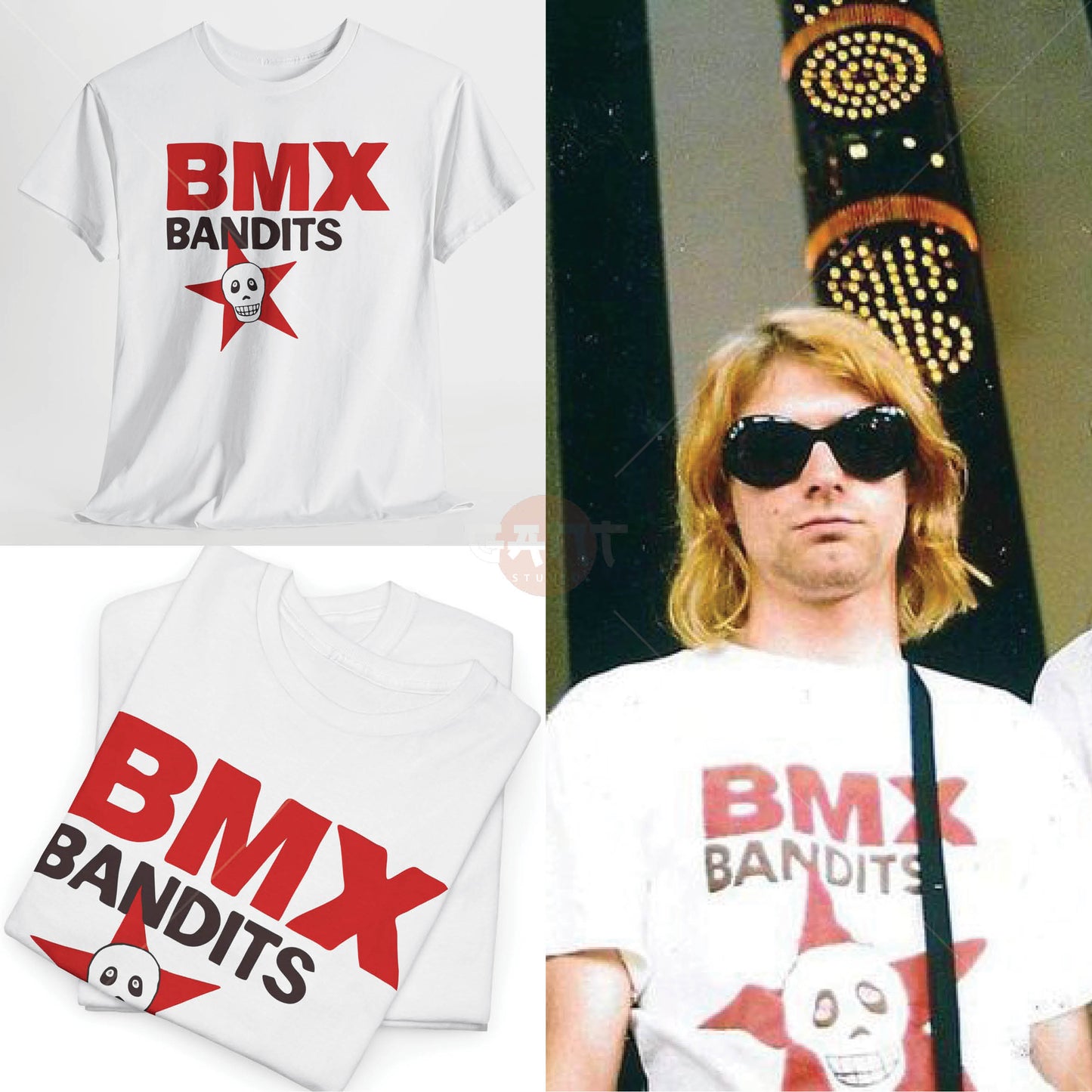 Kurt C0bain T-Shirt, 8MX B4ndits Tee Merch (Worn by Kurt C0bain) N1rvana Band