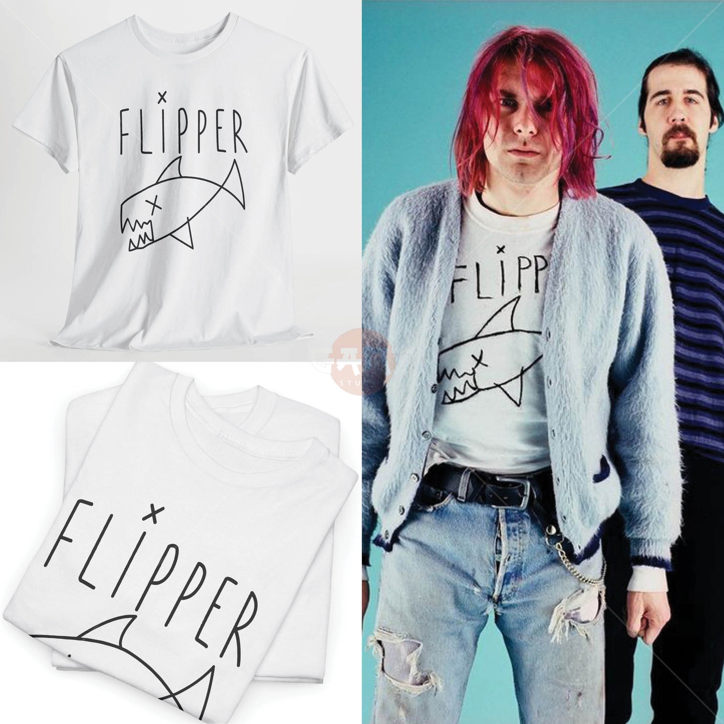 Kurt C0bain T-Shirt, Flipper Tee Merch (Worn by Kurt C0bain) N1rvana Band