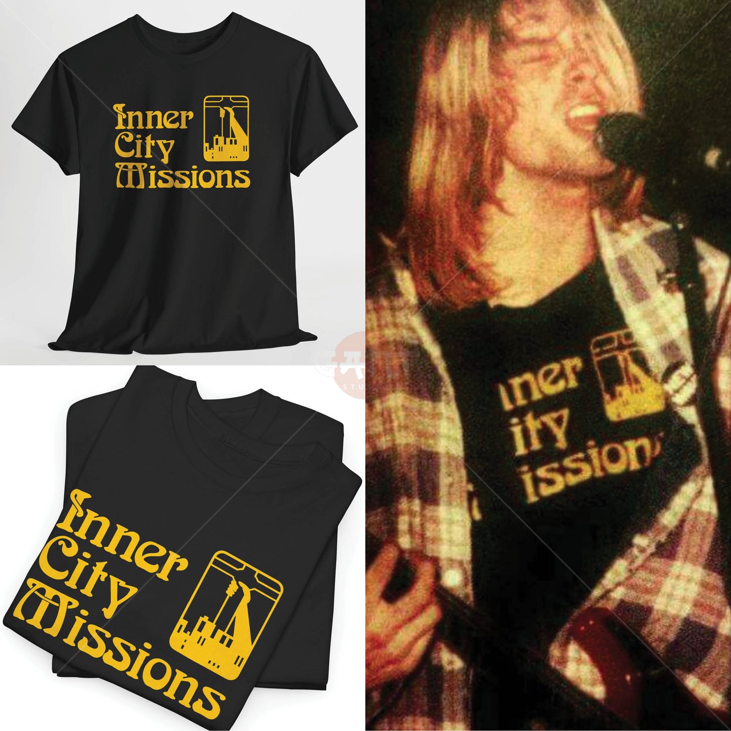 Kurt C0bain T-Shirt, Inner City Missions Tee Merch (Worn by Kurt C0bain) N1rvana Band