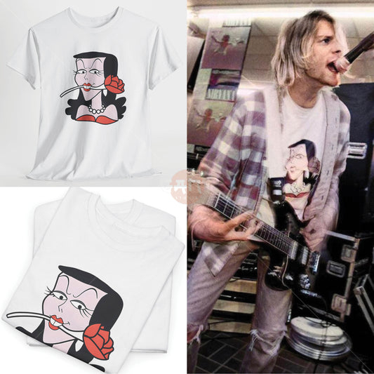 Kurt C0bain T-Shirt, Girl Roses Tee Merch (Worn by Kurt C0bain) N1rvana Band